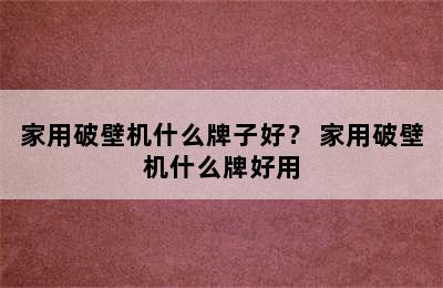 家用破壁机什么牌子好？ 家用破壁机什么牌好用